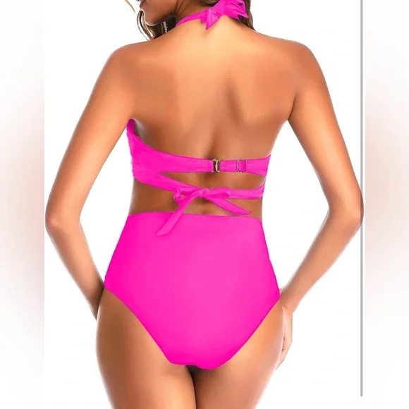 NWOT Tempt Me Hot Pink High Waist Bikini, Size XL - Picture 2 of 12